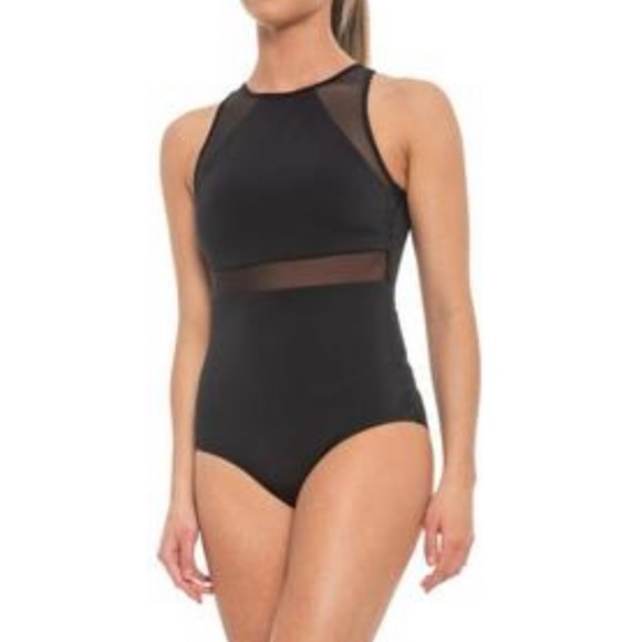 Jantzen Other - Jantzen High Neck Black Mesh Cutout Swimsuit New 10